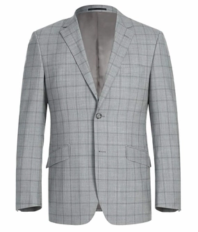 100% Wool Slim Fit Windowpane Dress Suit 2 Piece in Gray