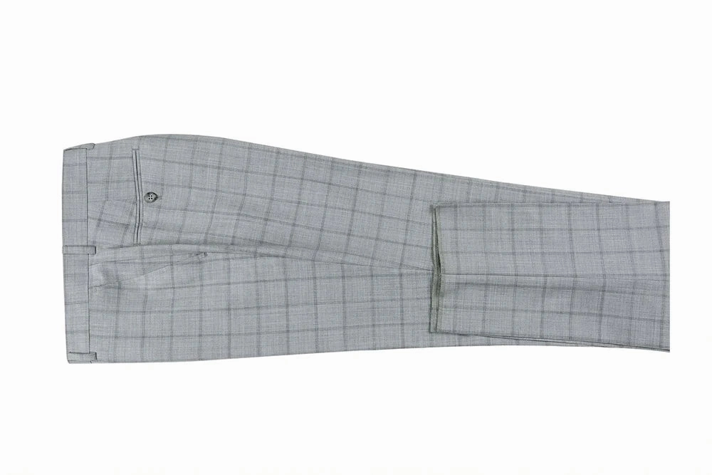 100% Wool Slim Fit Windowpane Dress Suit 2 Piece in Gray