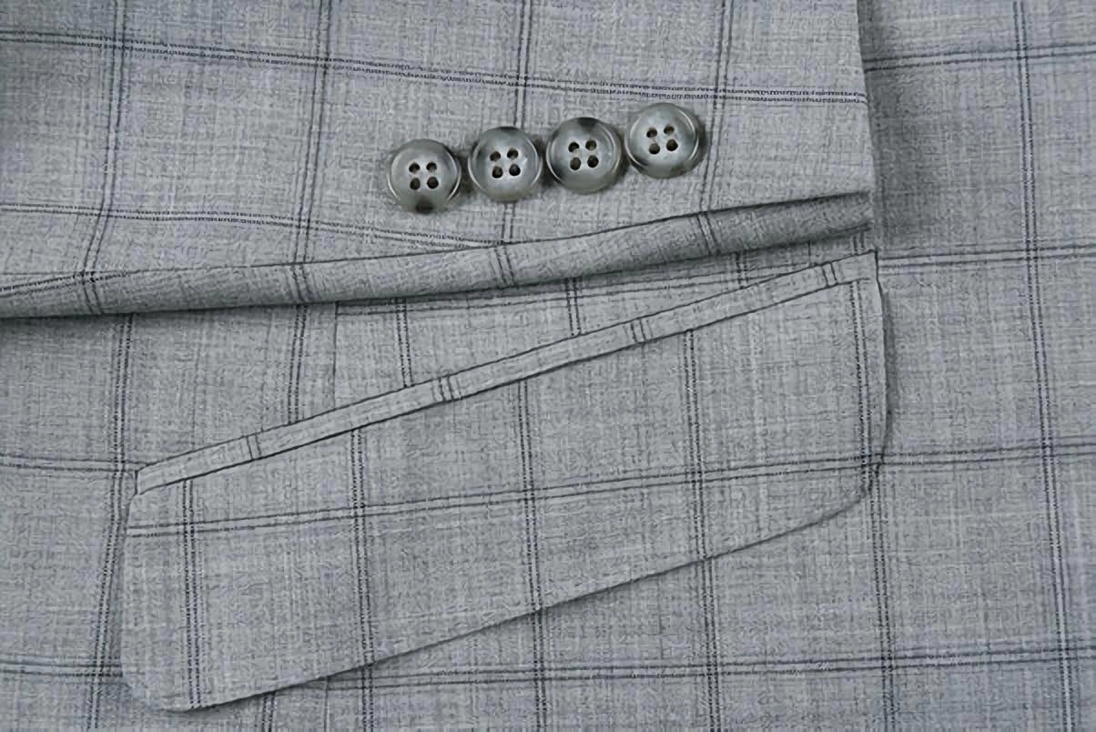 100% Wool Slim Fit Windowpane Dress Suit 2 Piece in Gray