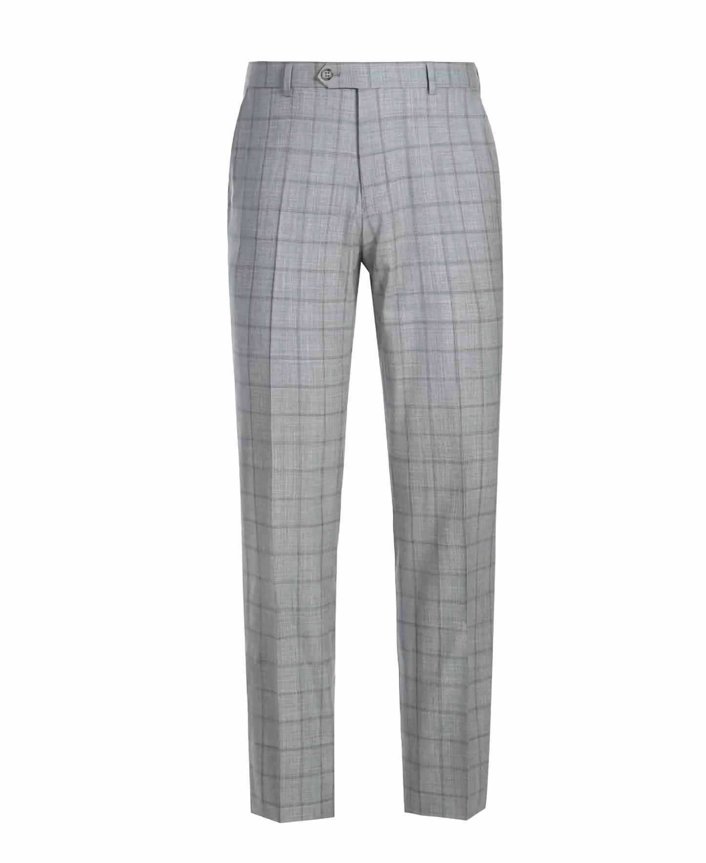 100% Wool Slim Fit Windowpane Dress Suit 2 Piece in Gray