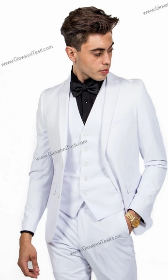 2 Button Notch Lapel White Slim Fit Suit FF2 V-4030