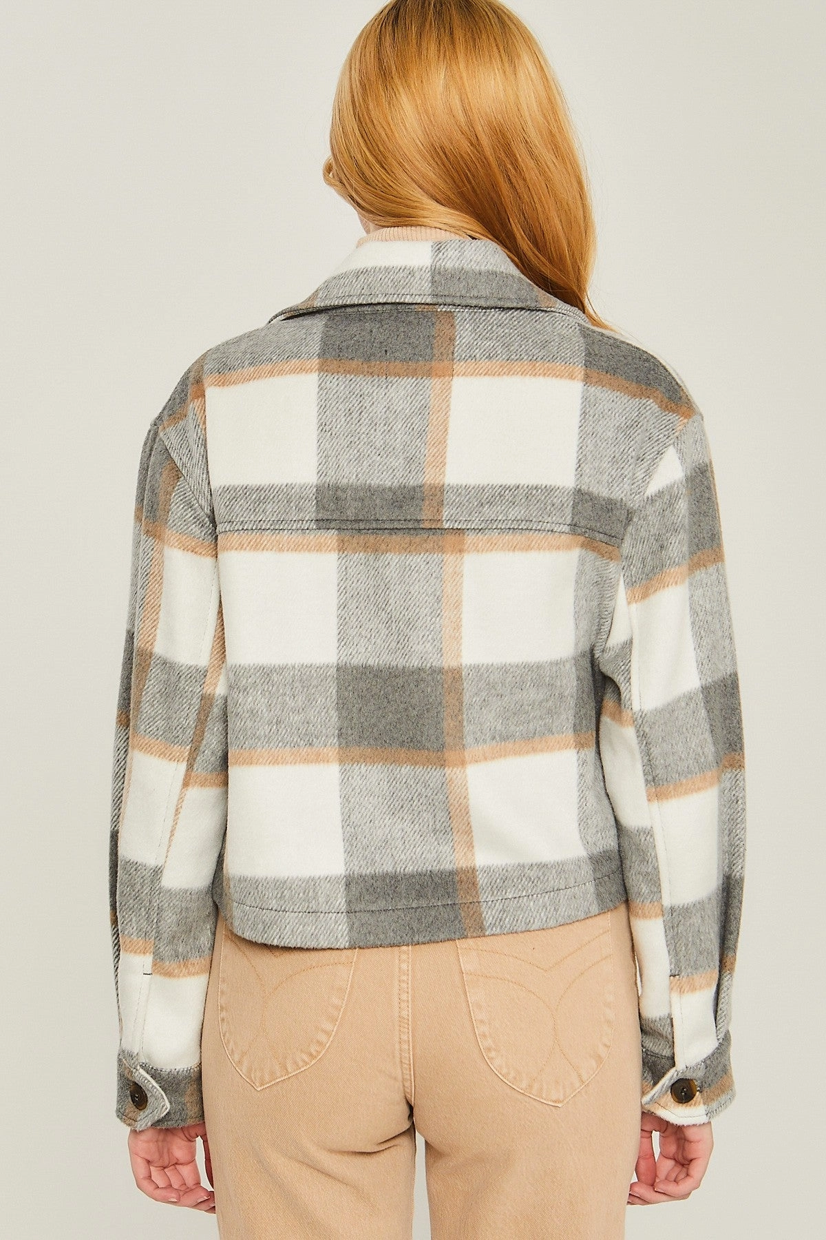 All That You Are  Plaid Button Up Jacket - Grey - Final Sale