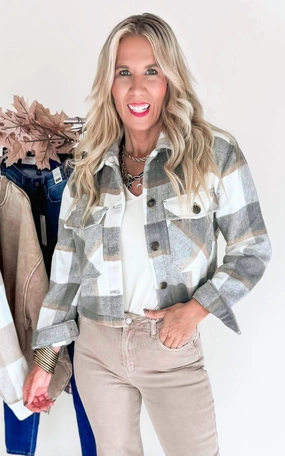 All That You Are  Plaid Button Up Jacket - Grey - Final Sale