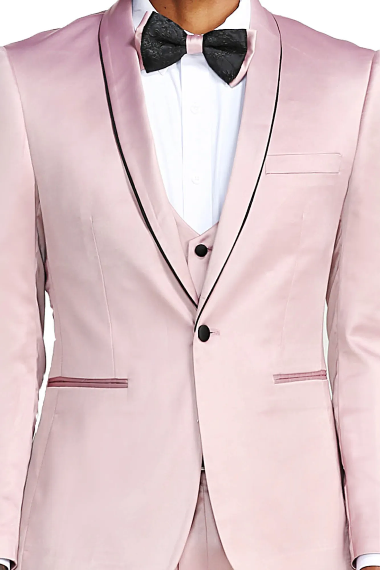 Apex Collection: Men's 3-Piece Suit With Shawl Collar In Rose/Black - Slim Fit