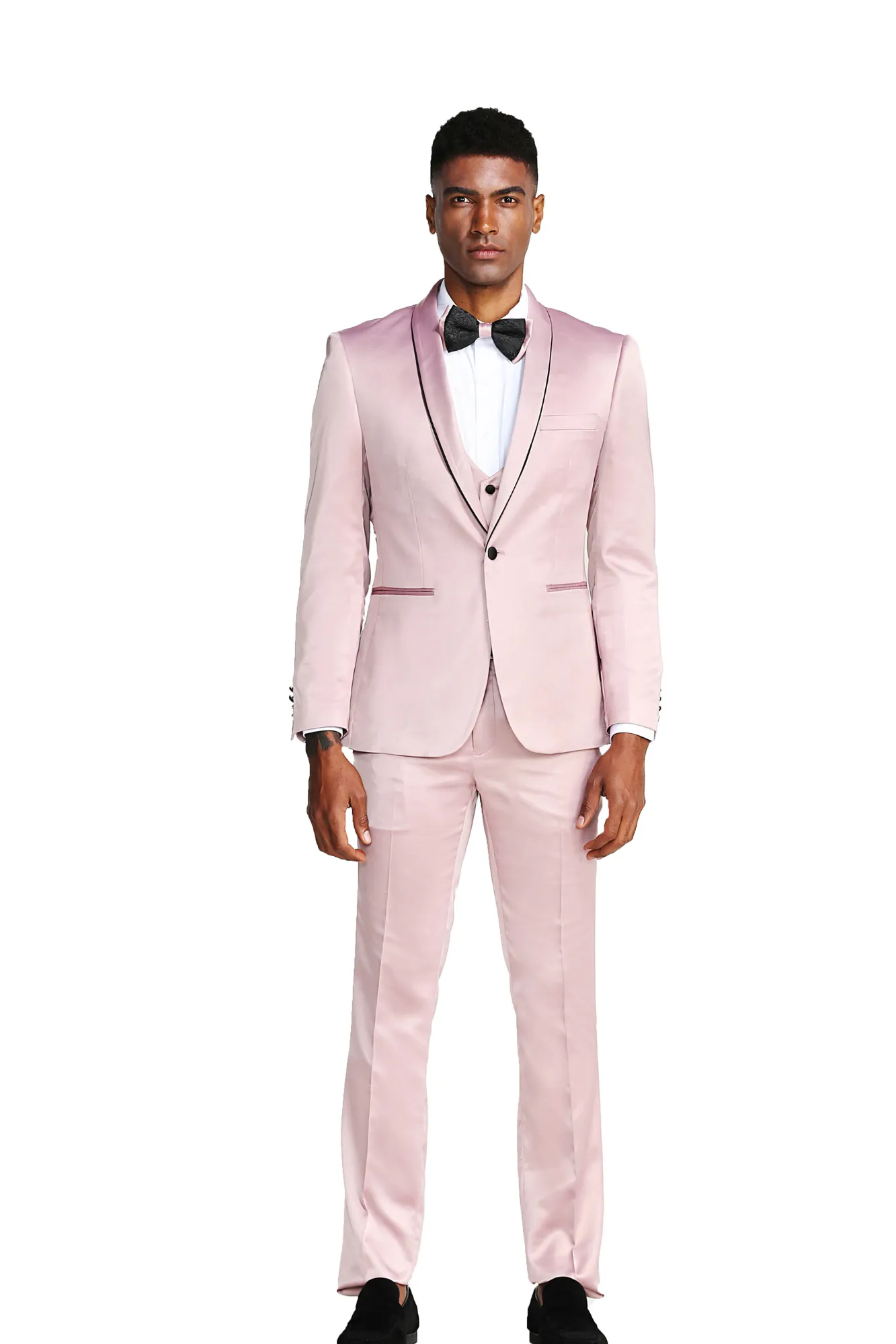 Apex Collection: Men's 3-Piece Suit With Shawl Collar In Rose/Black - Slim Fit