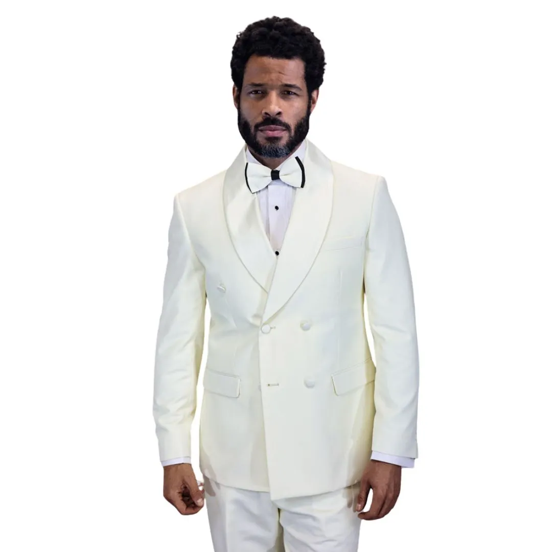 Arcturus Collection: Statement Off White Double-Breasted Shawl Lapel Tuxedo