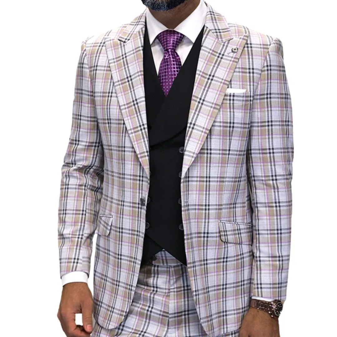 Astralis Collection: Grey 3-Piece Modern Fit Plaid Suit