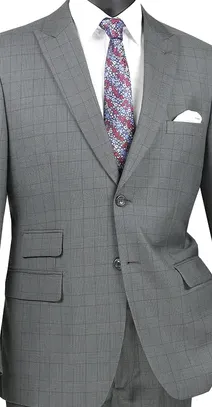Astro Collection: Grey 2 Piece Windowpane Single Breasted Modern Fit Suit