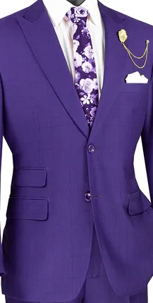 Astro Collection: Purple 2 Piece Windowpane Single Breasted Modern Fit Suit