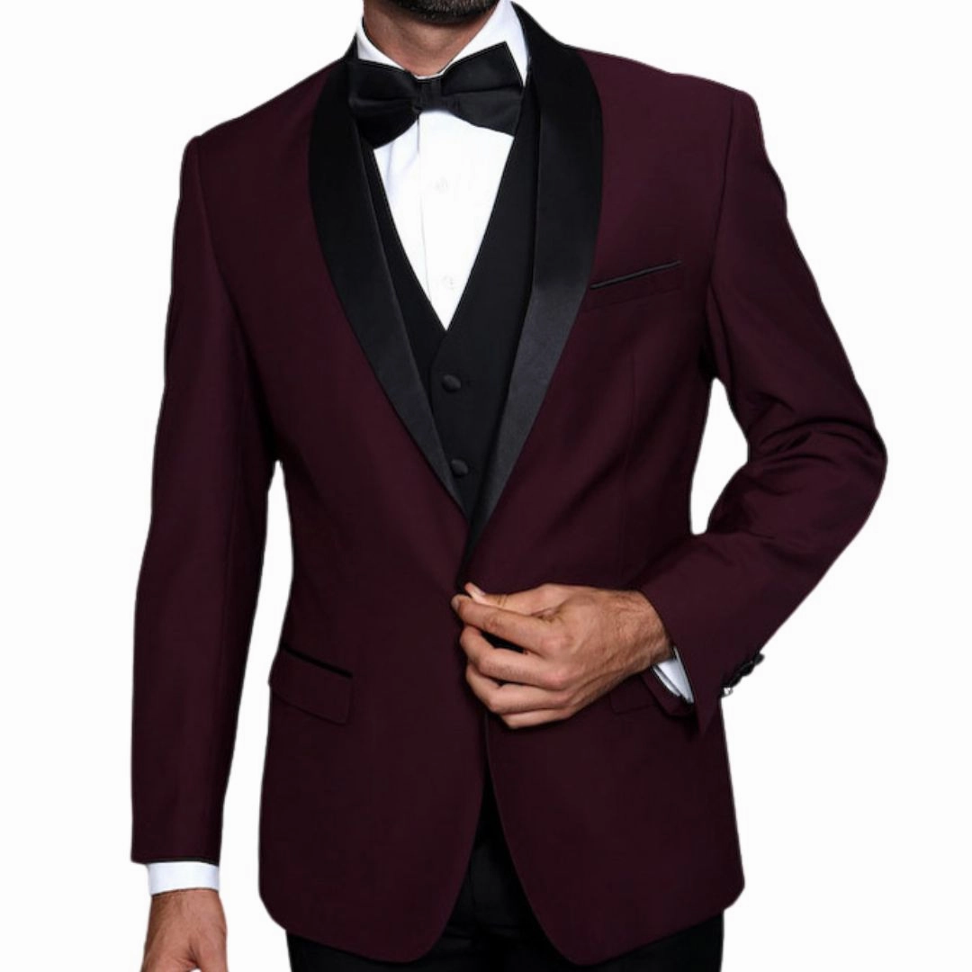 Atlas Attire Collection: 3PC Tailored Fit Tuxedo in Burgundy
