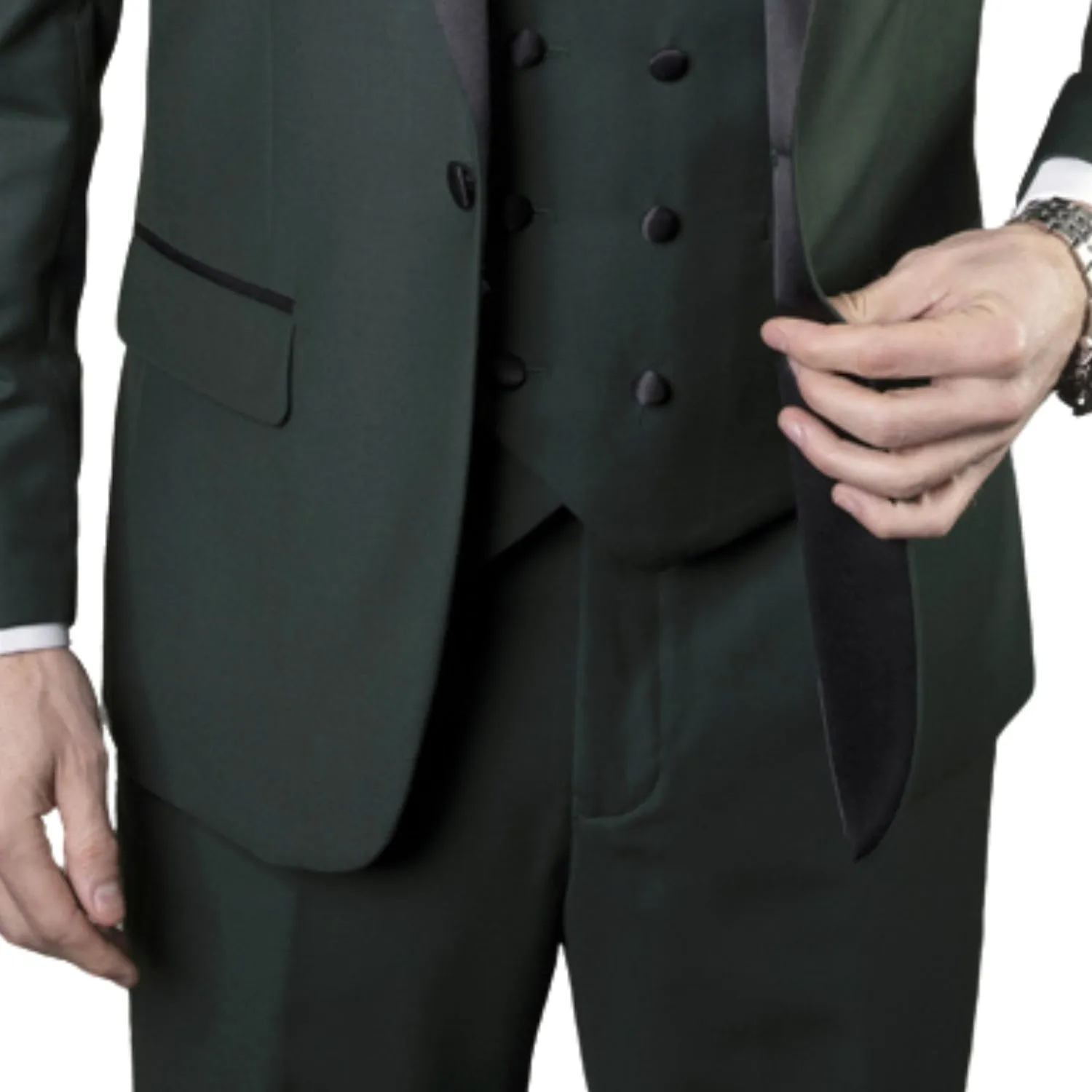 Austen Aura Collection: 3PC Tailored Fit Tuxedo in Hunter Green with Double Breasted Vest