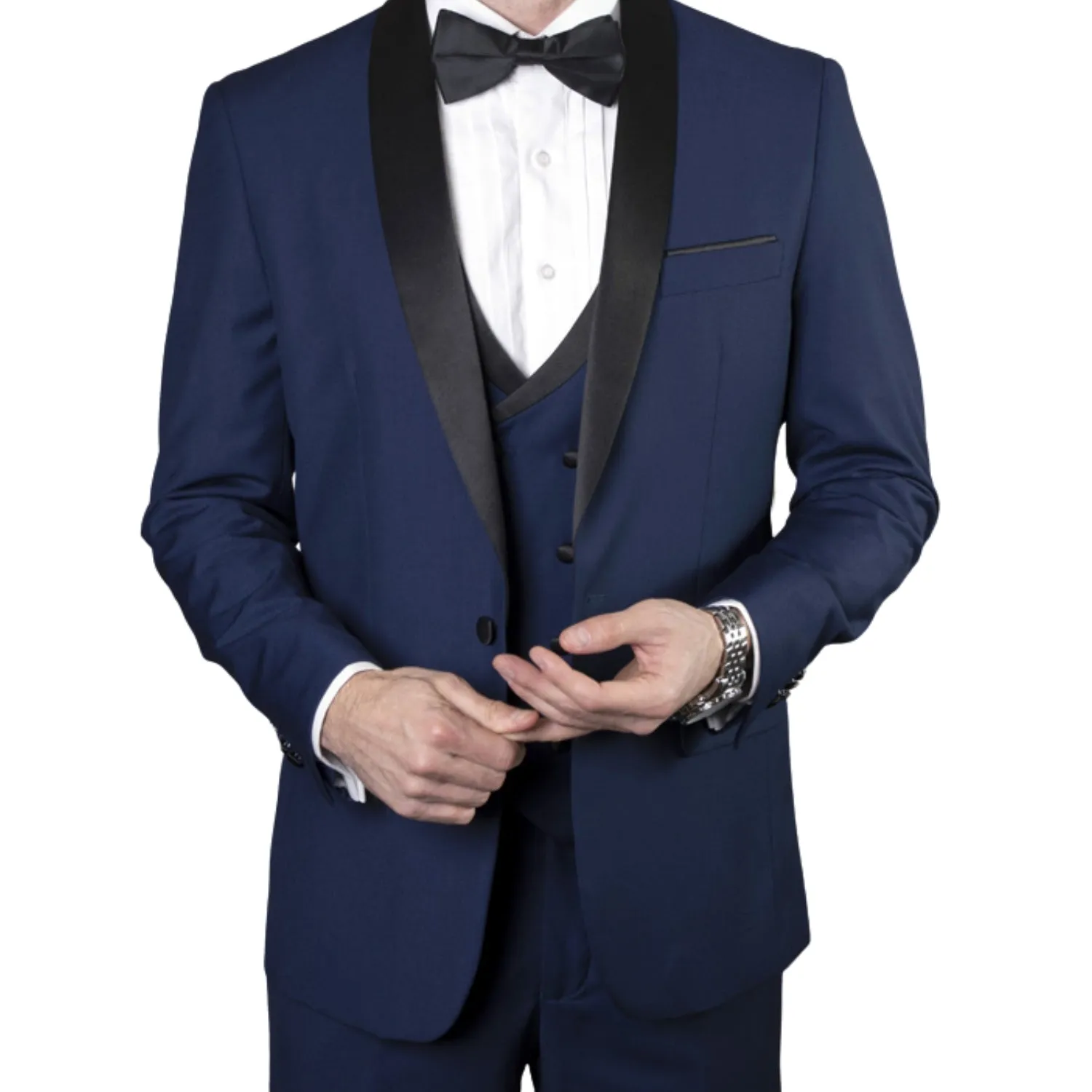 Austen Aura Collection: 3PC Tailored Fit Tuxedo in Sapphire with Double Breasted Vest