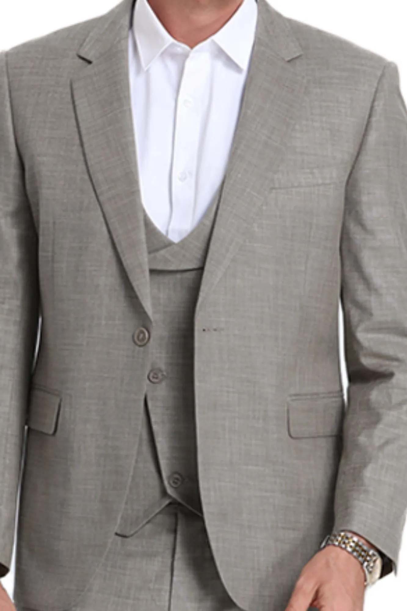 Avantique Collection: 3-Piece Solid Suit For Men In Lt Grey - Slim Fit
