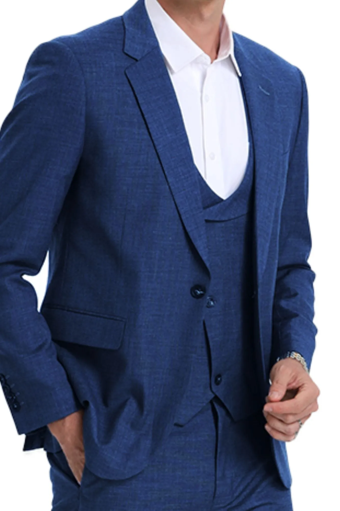 Avantique Collection: 3-Piece Solid Suit For Men In Navy - Slim Fit