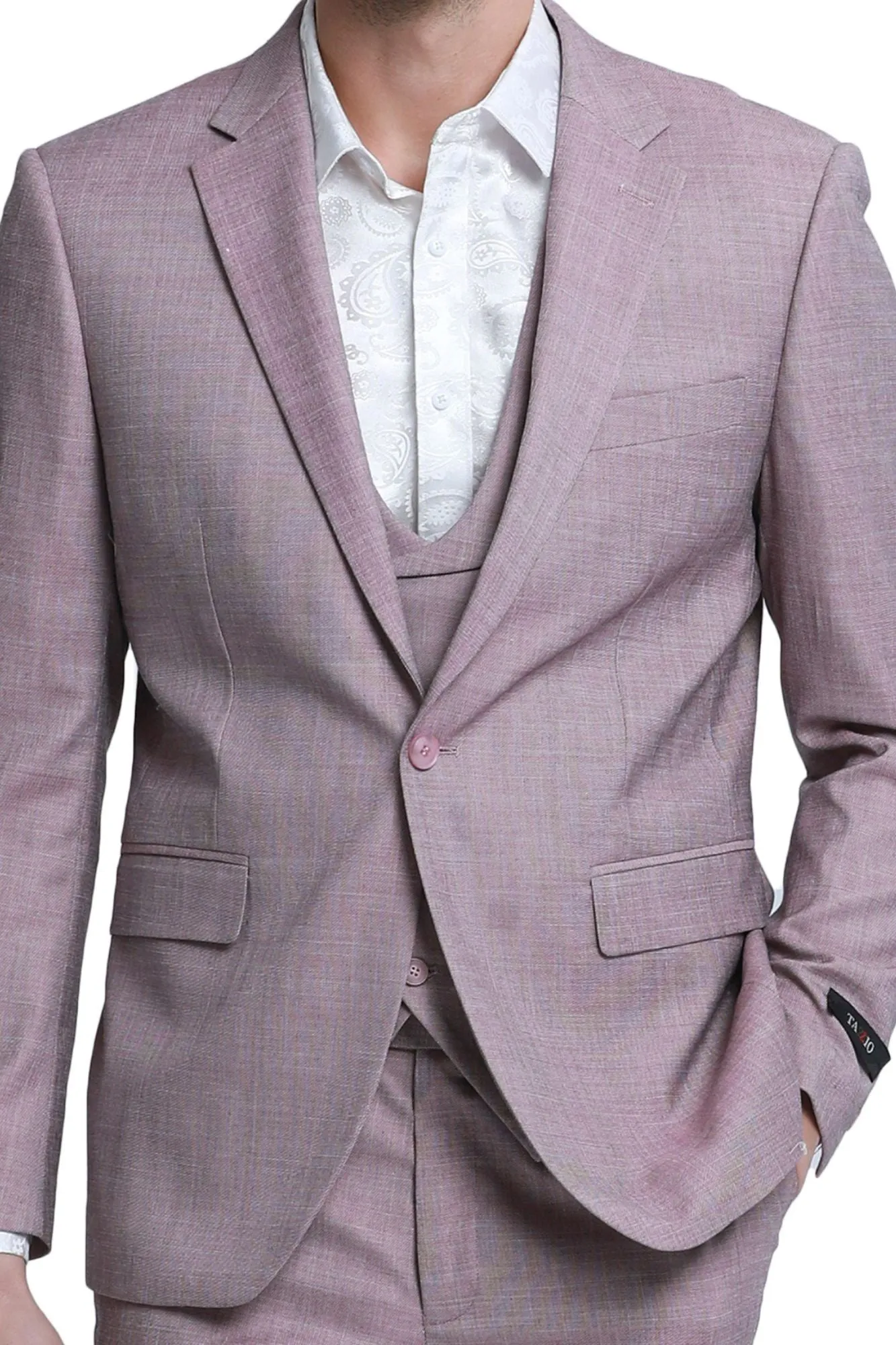 Avantique Collection: 3-Piece Solid Suit For Men In Rose - Slim Fit