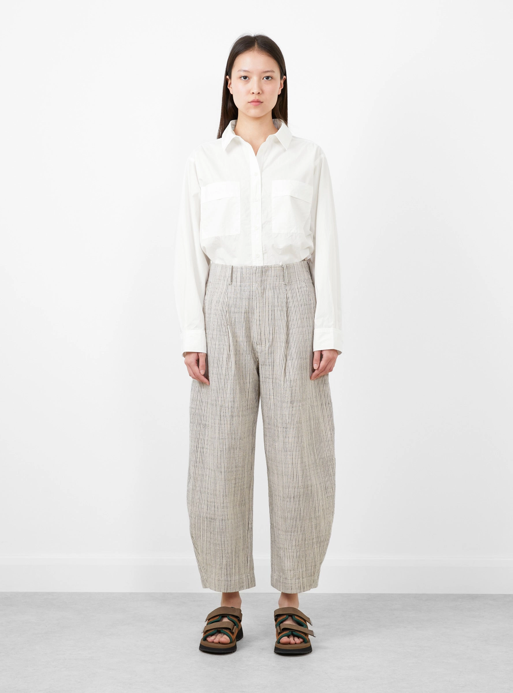 Bari Crop Trousers Cream Pin Stripe