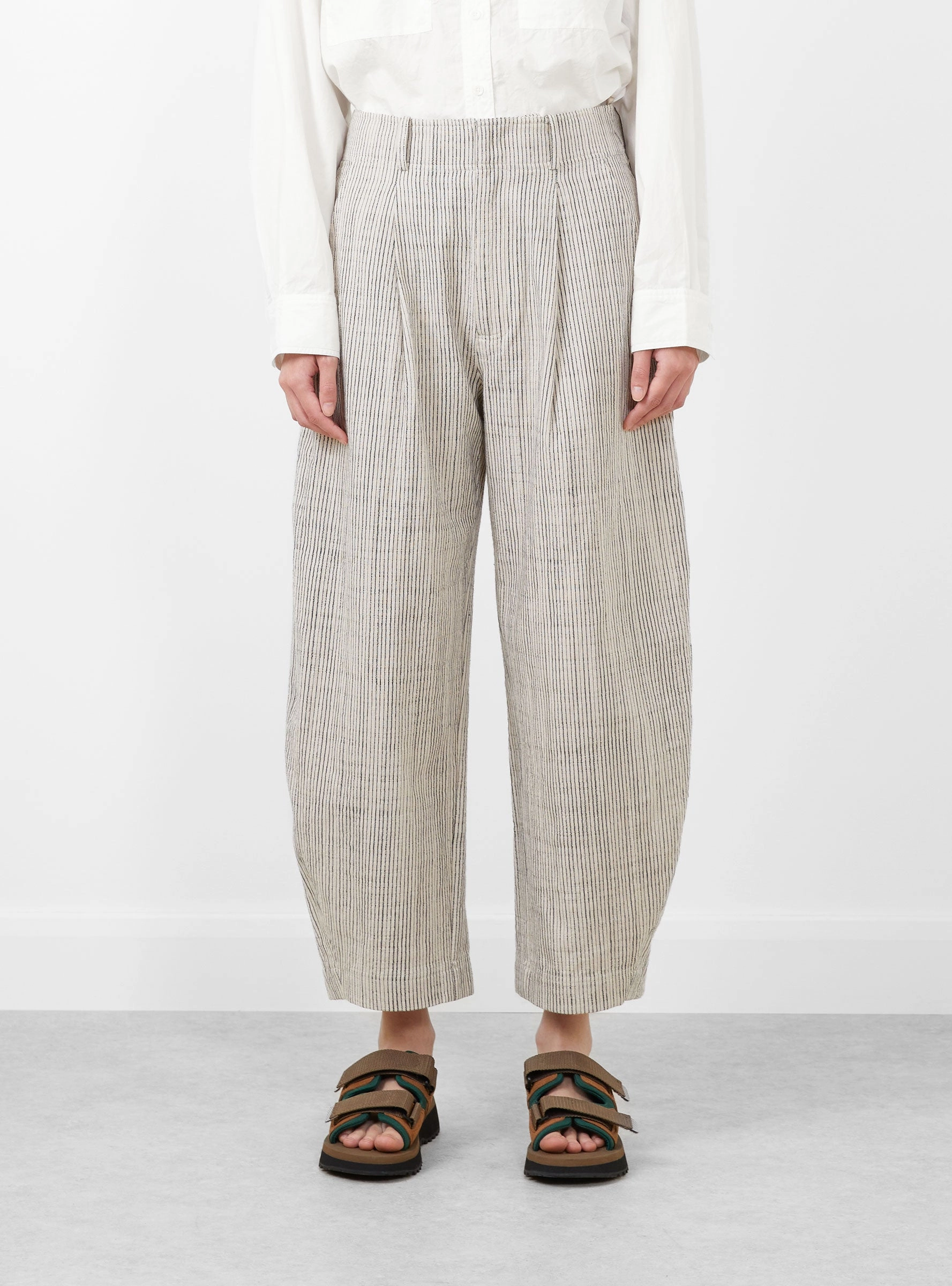 Bari Crop Trousers Cream Pin Stripe