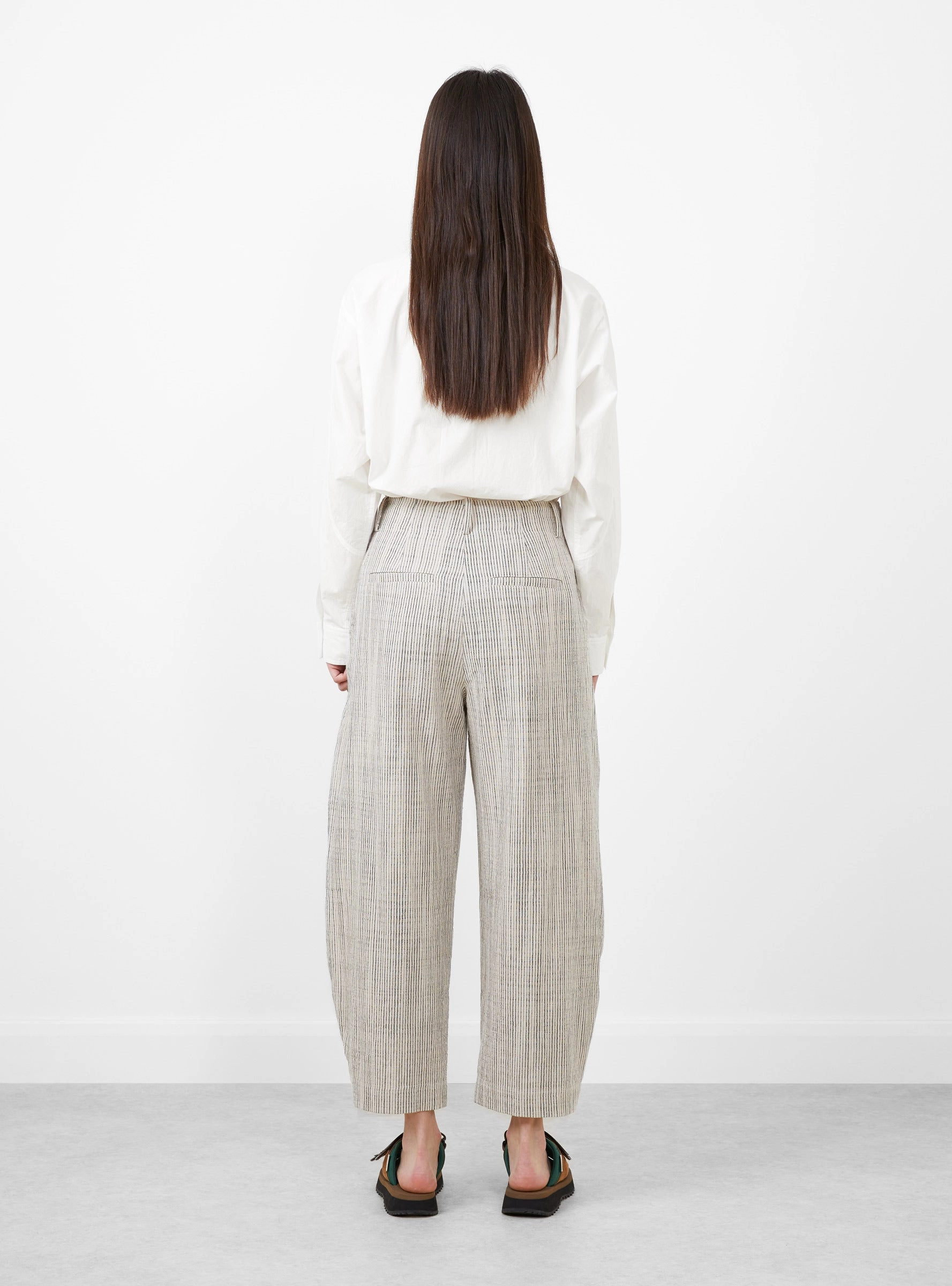 Bari Crop Trousers Cream Pin Stripe