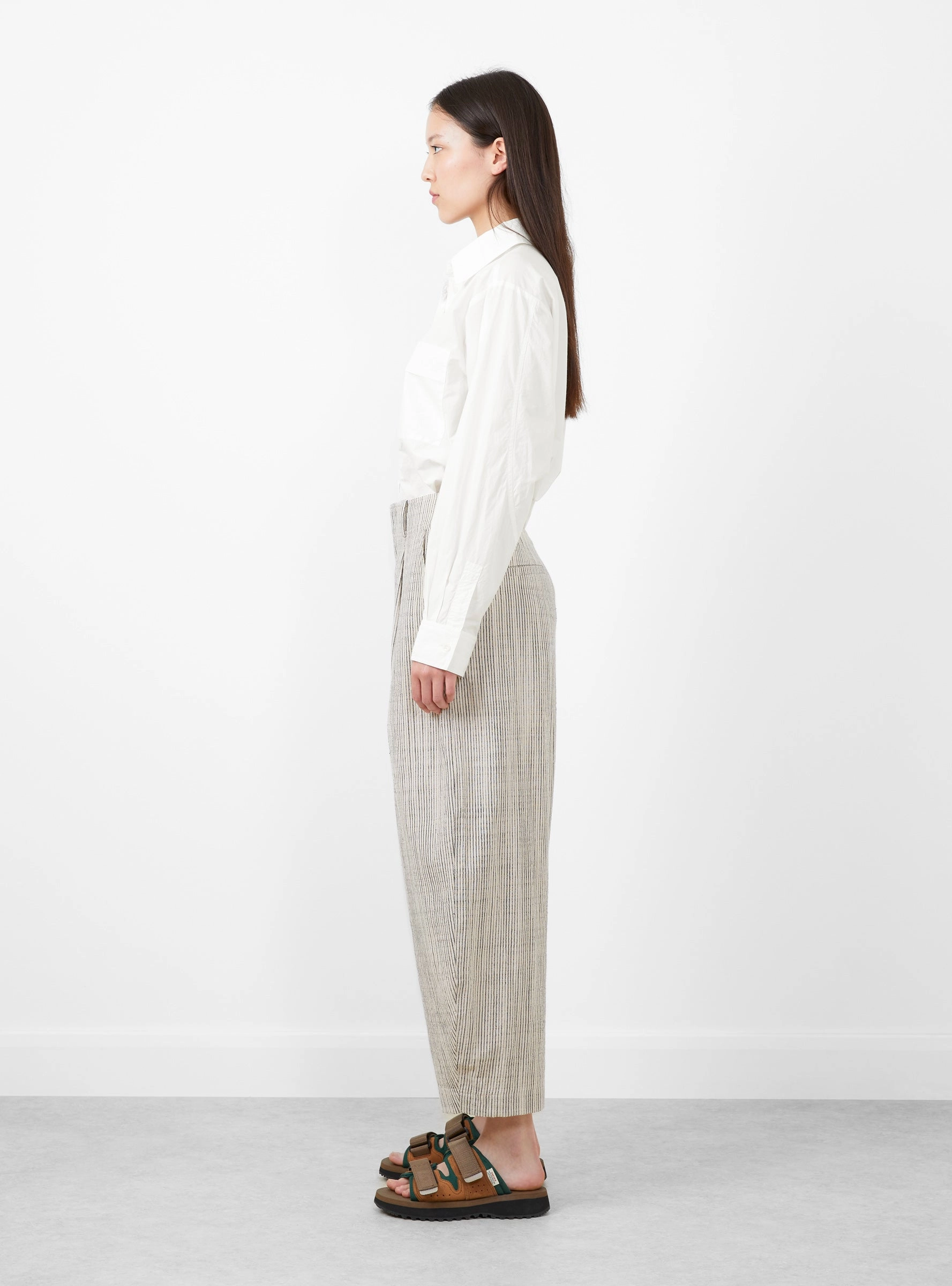 Bari Crop Trousers Cream Pin Stripe