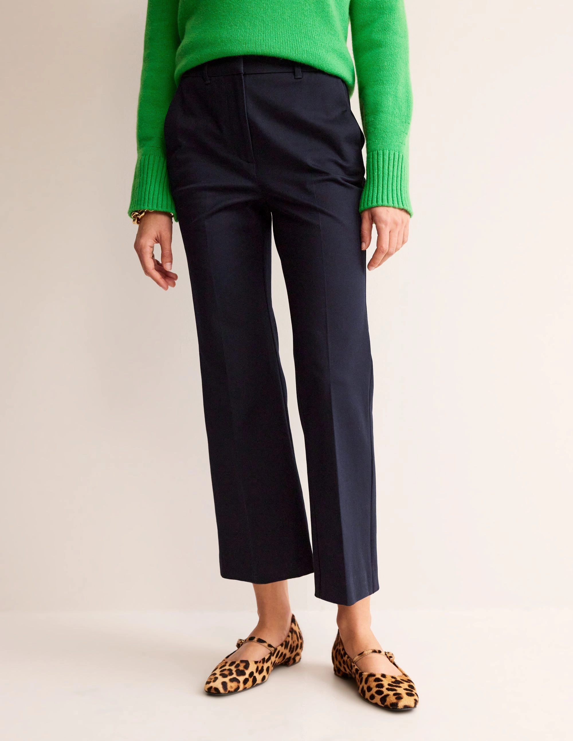 Bi-Stretch Crop Flare Pants-Navy