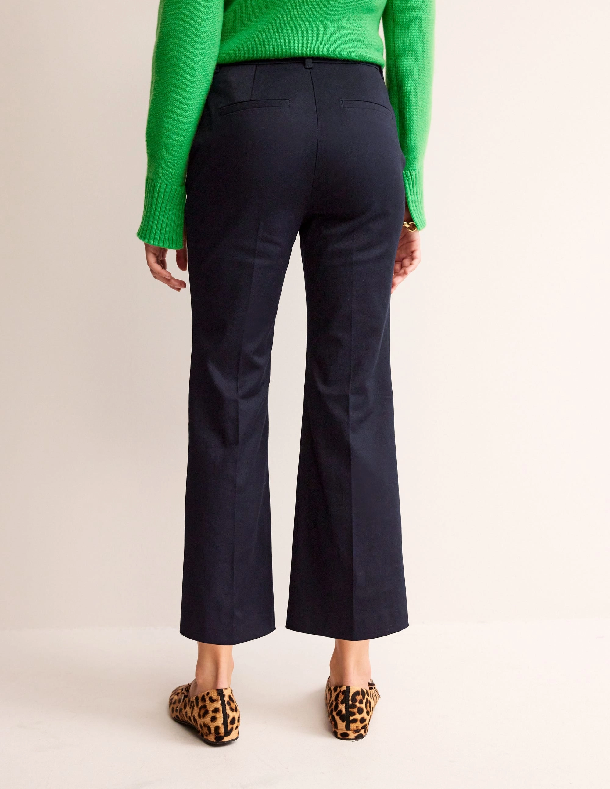 Bi-Stretch Crop Flare Pants-Navy