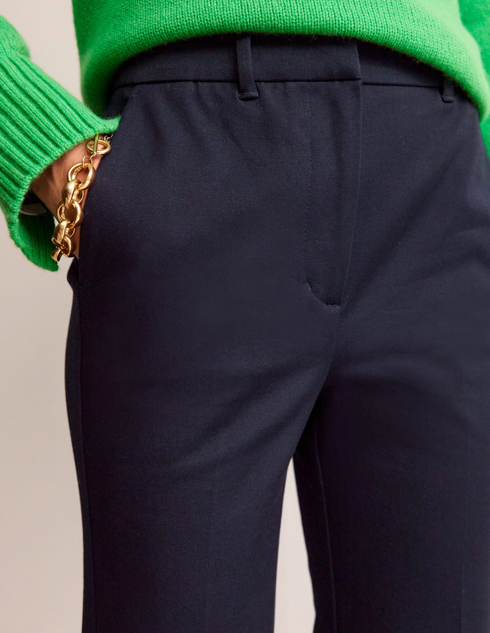 Bi-Stretch Crop Flare Pants-Navy