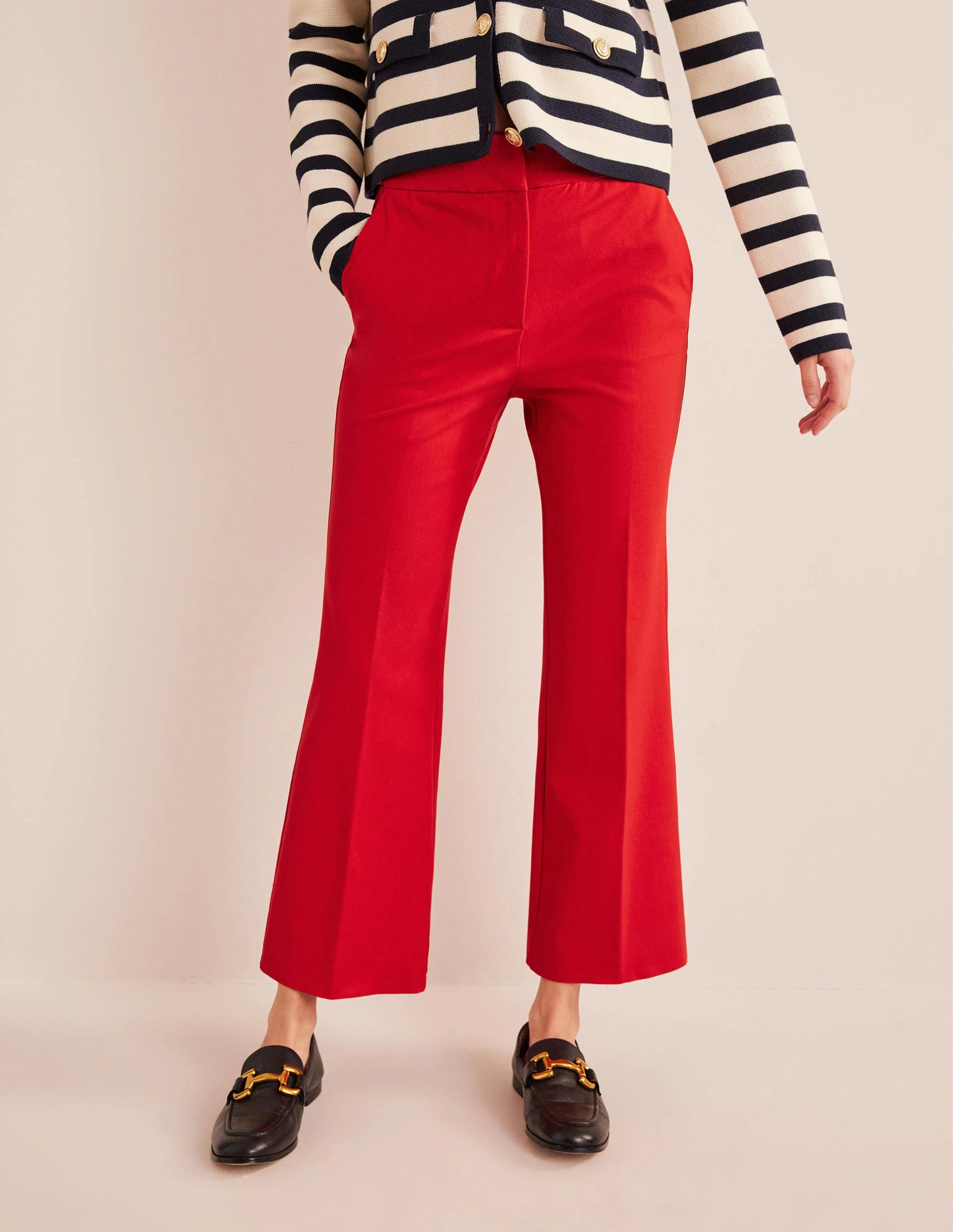 Bi-Stretch Crop Flare Pants-Pillarbox Red