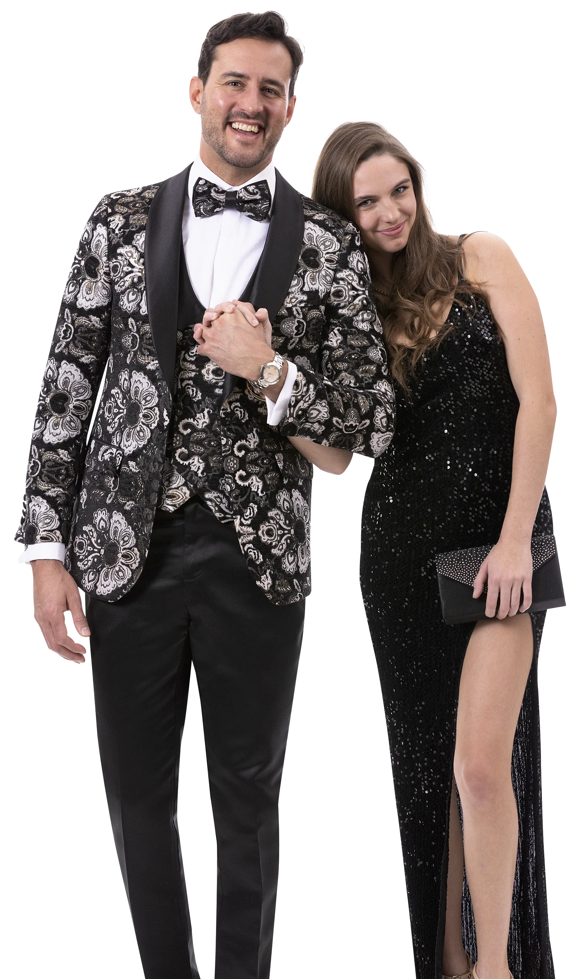 Black Floral Printed Fashion Blazer with Vest J179