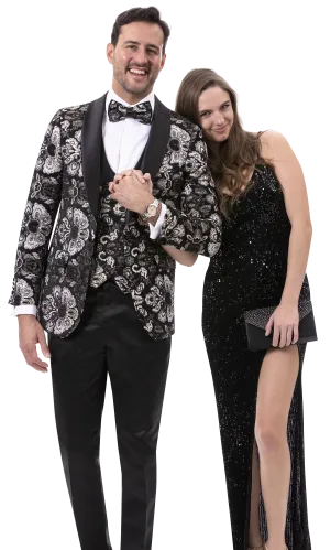 Black Floral Printed Fashion Blazer with Vest J179