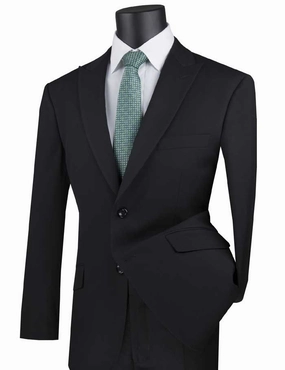 Black Modern Fit 2 Piece Suit Textured Solid with Peak Lapel