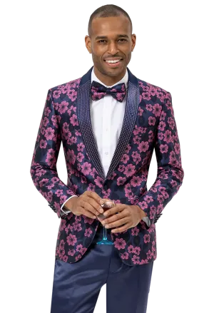 Blue & Pink Floral Print Fashion Blazer J156