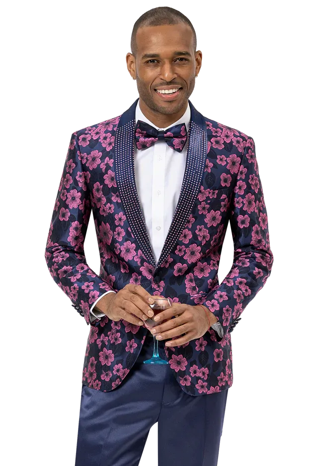 Blue & Pink Floral Print Fashion Blazer J156