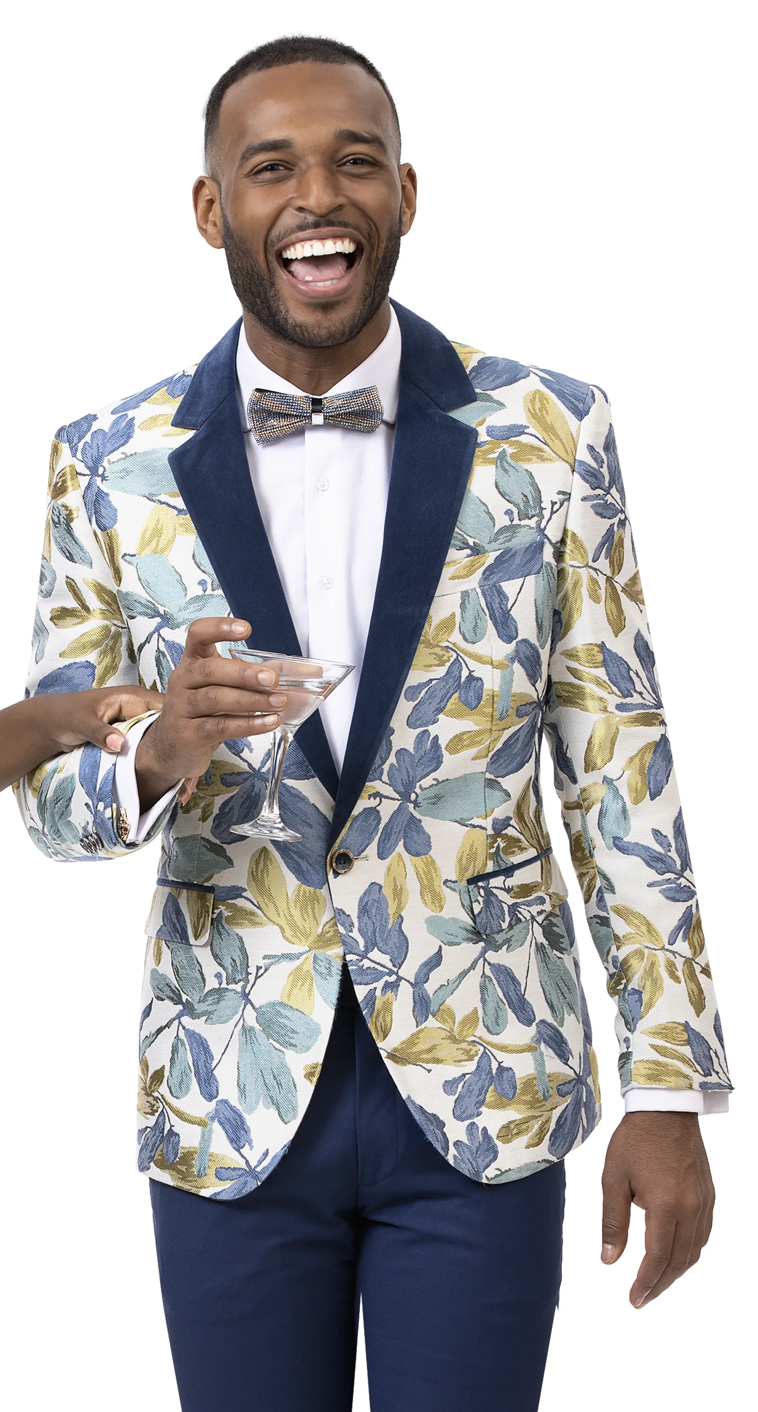 Blue Floral Print Fashion Blazer-Soprano J119 - FINAL SALE Size 42R