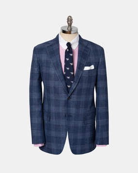 BLUE/COPPER PLAID WOO/LINEN SPORT COAT