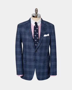 BLUE/COPPER PLAID WOOL/LINEN SPORT COAT