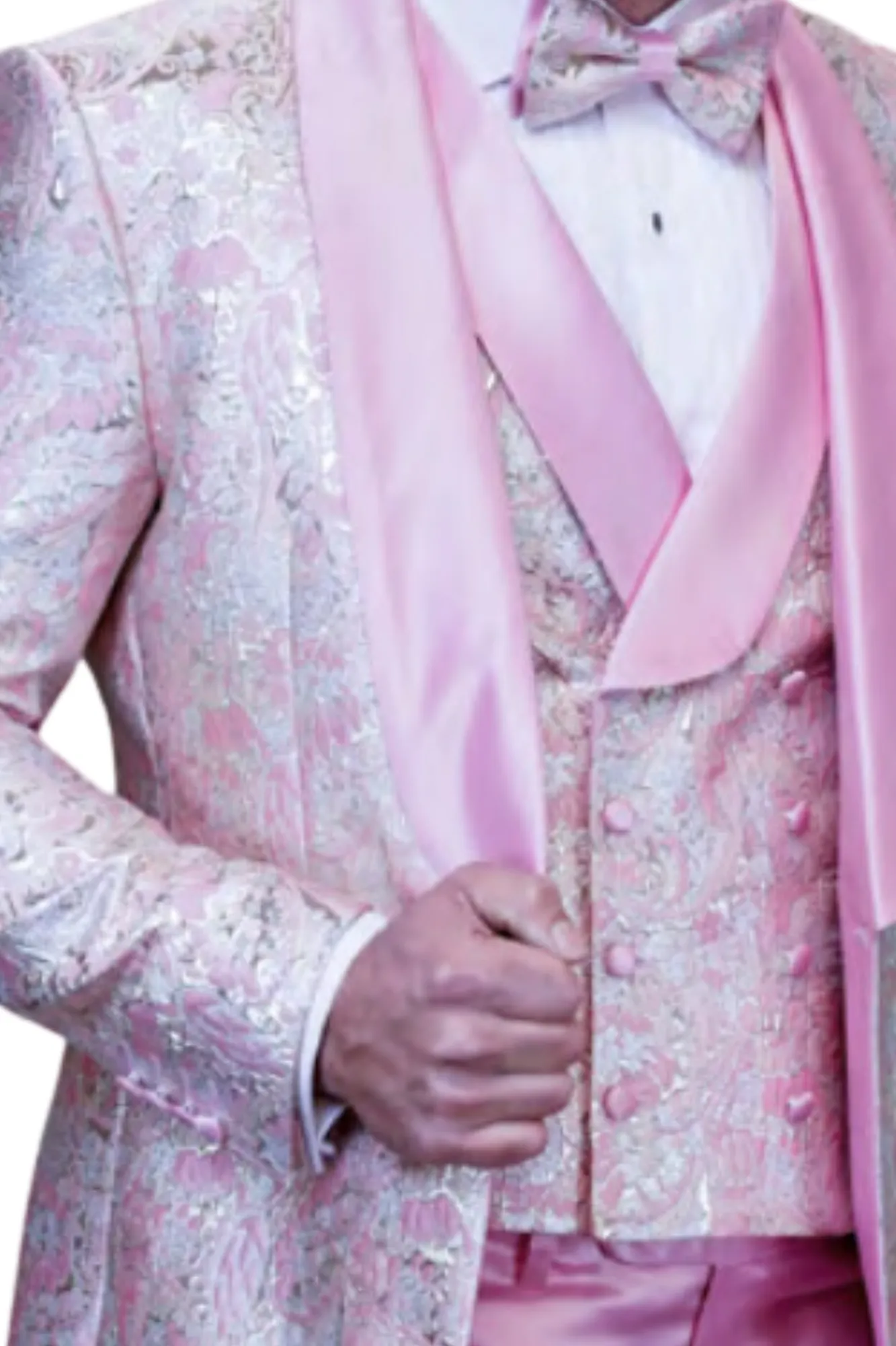 Bronte Bliss Collection: 3PC Modern Fit Tuxedo With Satin Pants And Side Seam In Blush