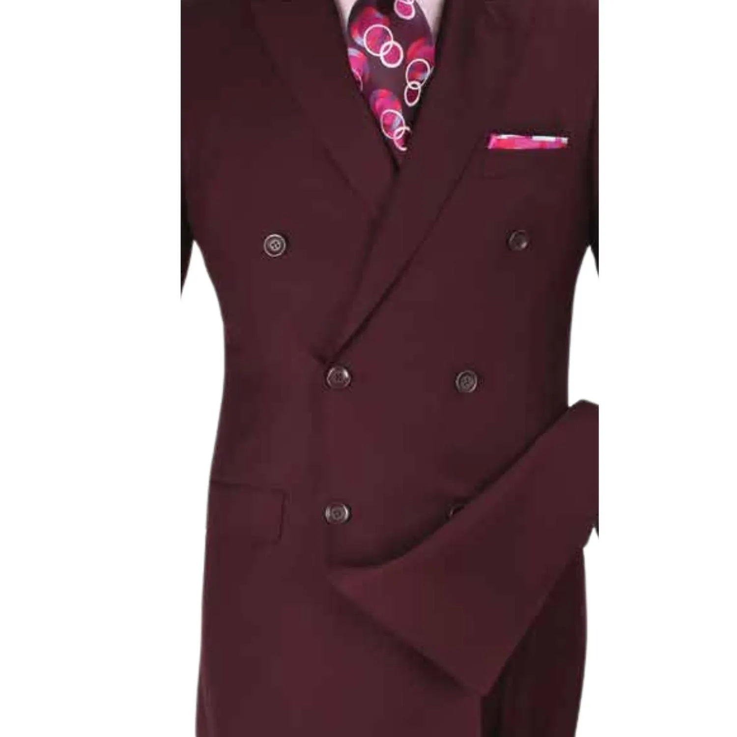 Burgundy Classic Double-Breasted Suit Luxury Wool Feel with Side Vents