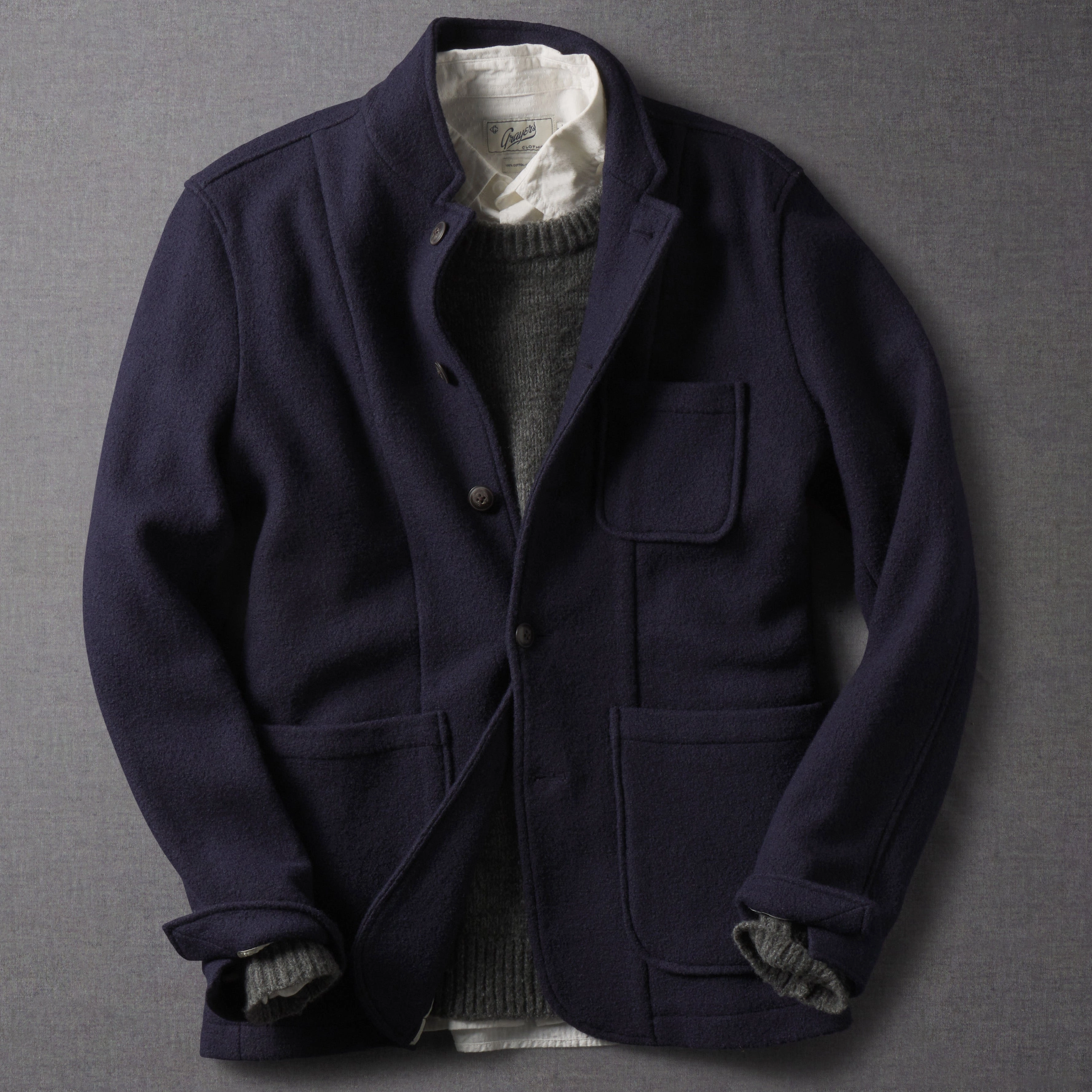 Burnham Knitted Wool Blazer - Navy