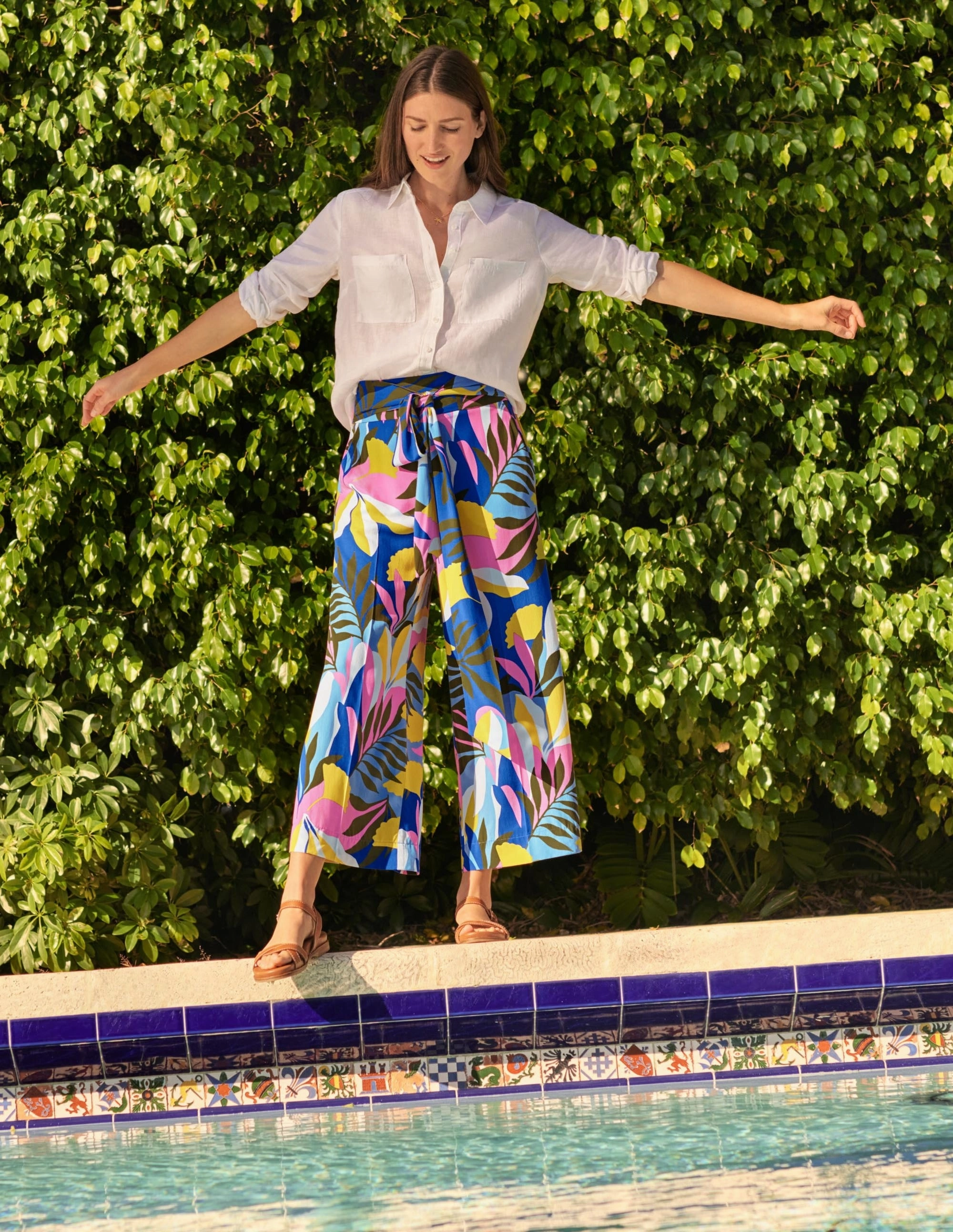 Caithness Pants-Plum Blossom, Tropical Flora