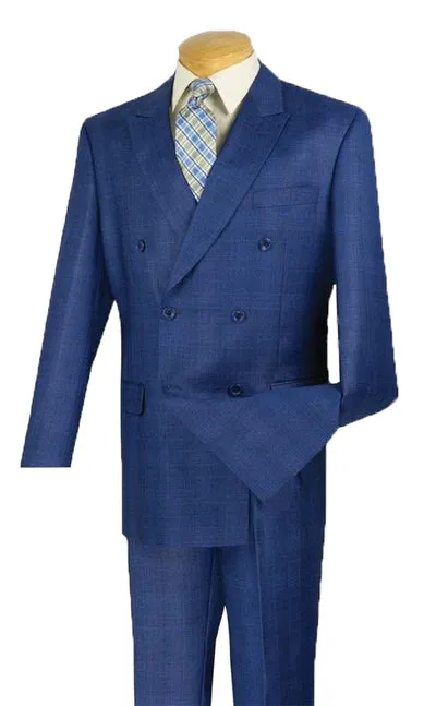 Celestial Collection: Blue 2 Piece Glen Plaid Double Breasted Regular Fit Suit