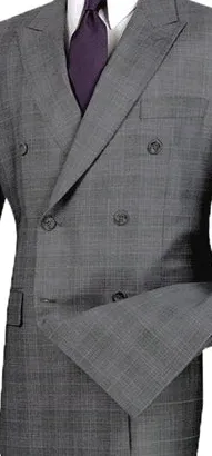 Celestial Collection: Grey 2 Piece Glen Plaid Double Breasted Regular Fit Suit