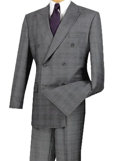 Celestial Collection: Grey 2 Piece Glen Plaid Double Breasted Regular Fit Suit