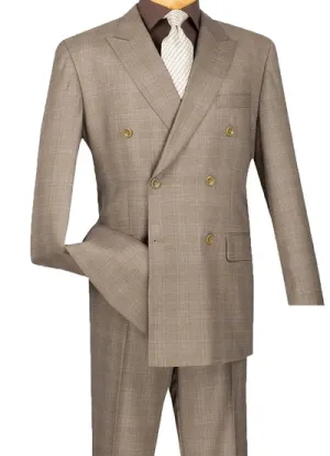 Celestial Collection: Tan 2 Piece Glen Plaid Double Breasted Regular Fit Suit