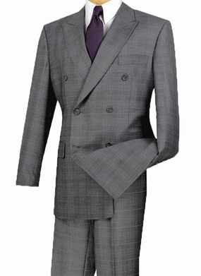 Celestial Collection: Grey 2 Piece Glen Plaid Double Breasted Regular Fit Suit
