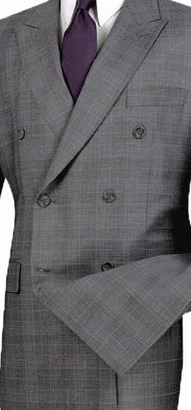 Celestial Collection: Grey 2 Piece Glen Plaid Double Breasted Regular Fit Suit