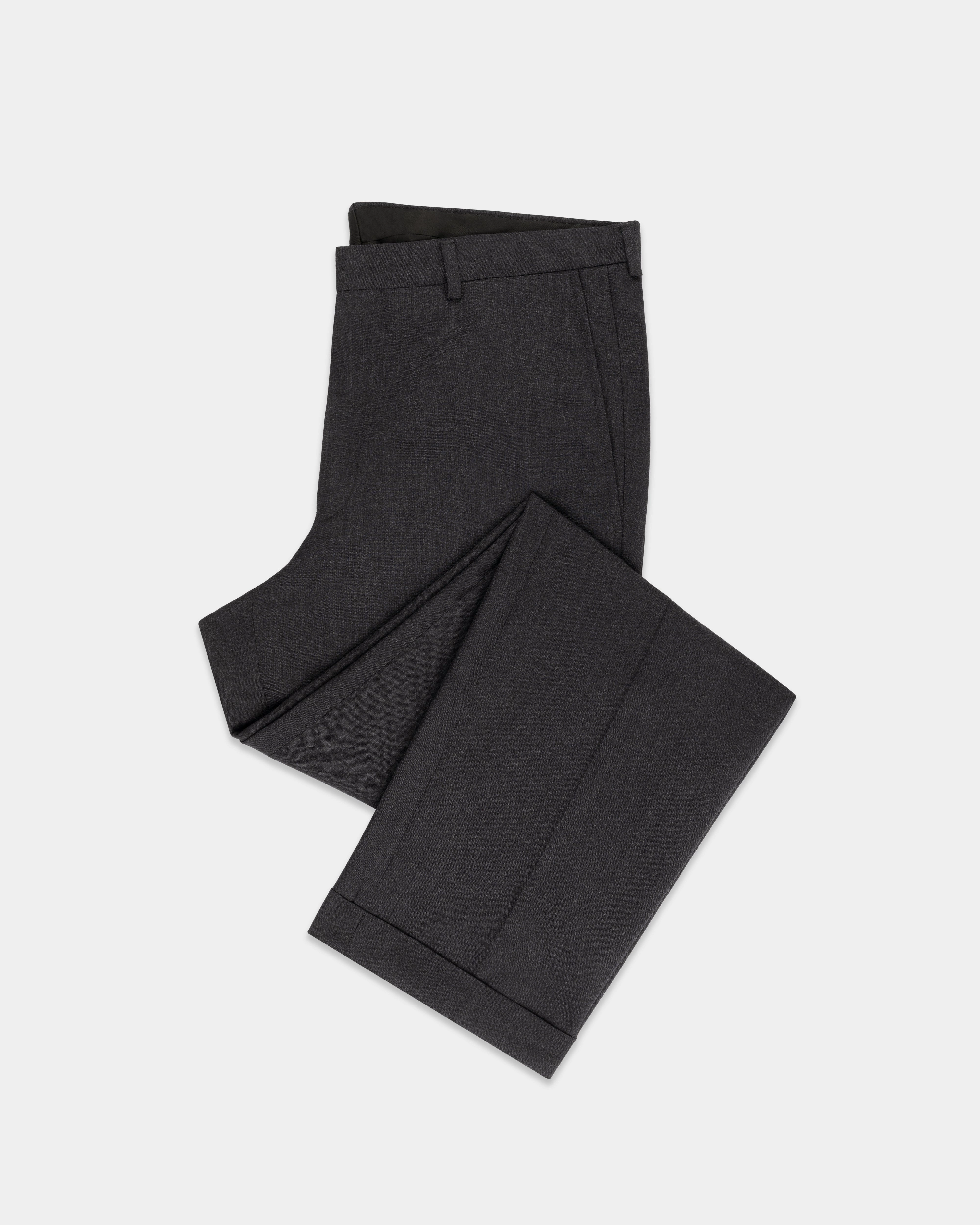 CHARCOAL GREY SOLID WOOL TROUSERS
