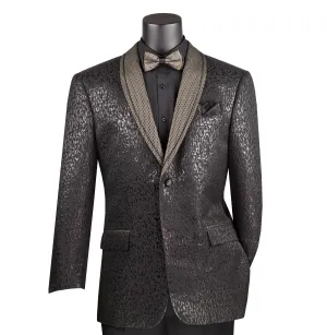 Chateau Collection: Black Jacquard Fabric Single Breasted Regular Fit Blazer