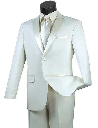 ChicCovenant Collection: Ivory 2 Piece Solid Color Single Breasted Slim Fit Tuxedo