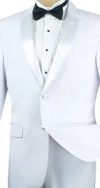 ChicCovenant Collection:  White 2 Piece Solid Color Single Breasted Slim Fit Tuxedo