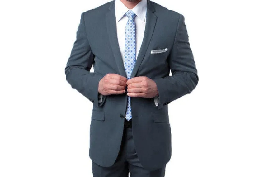 Chicnova Collection: Solid Grey Two-Button Slim Fit Suit with Flat Front Pants